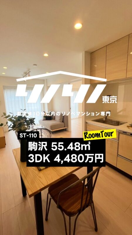 駒沢大学 55.48㎡ 3DK 4,480万円（最寄り駅まで5分圏内、二重サッシ、浴室乾燥機）